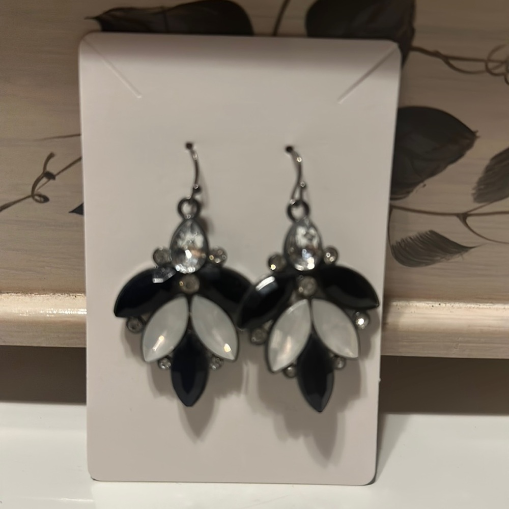 Black and white rhinestone earrings